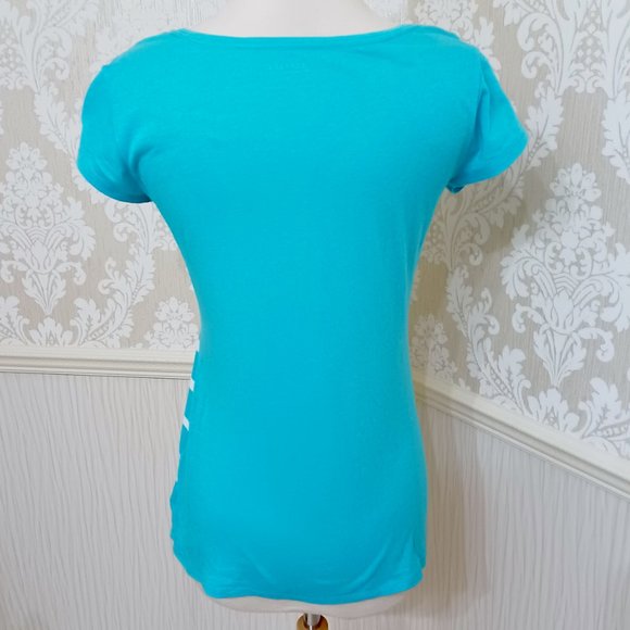 Express Dreamweight Cotton Turquoise White Striped T-Shirt Sequins Size Small - Picture 3 of 4